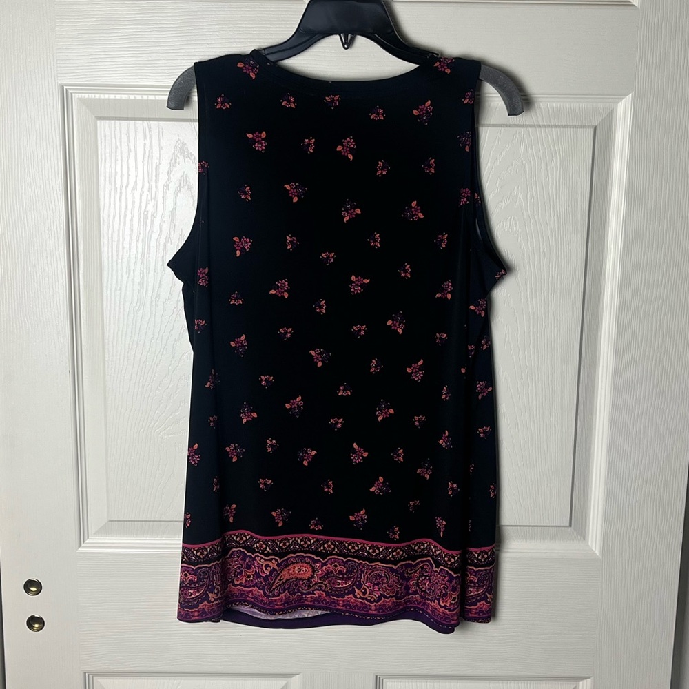 Susan Graver Black and Pink Floral Blouse - Picture 3 of 4